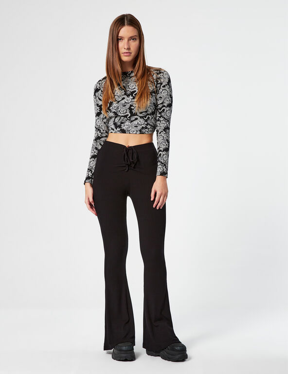 flared ruched trousers