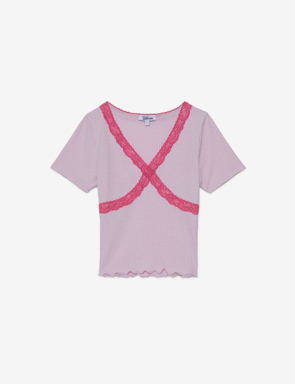 T-shirt avec dentelle rose malabar ado
