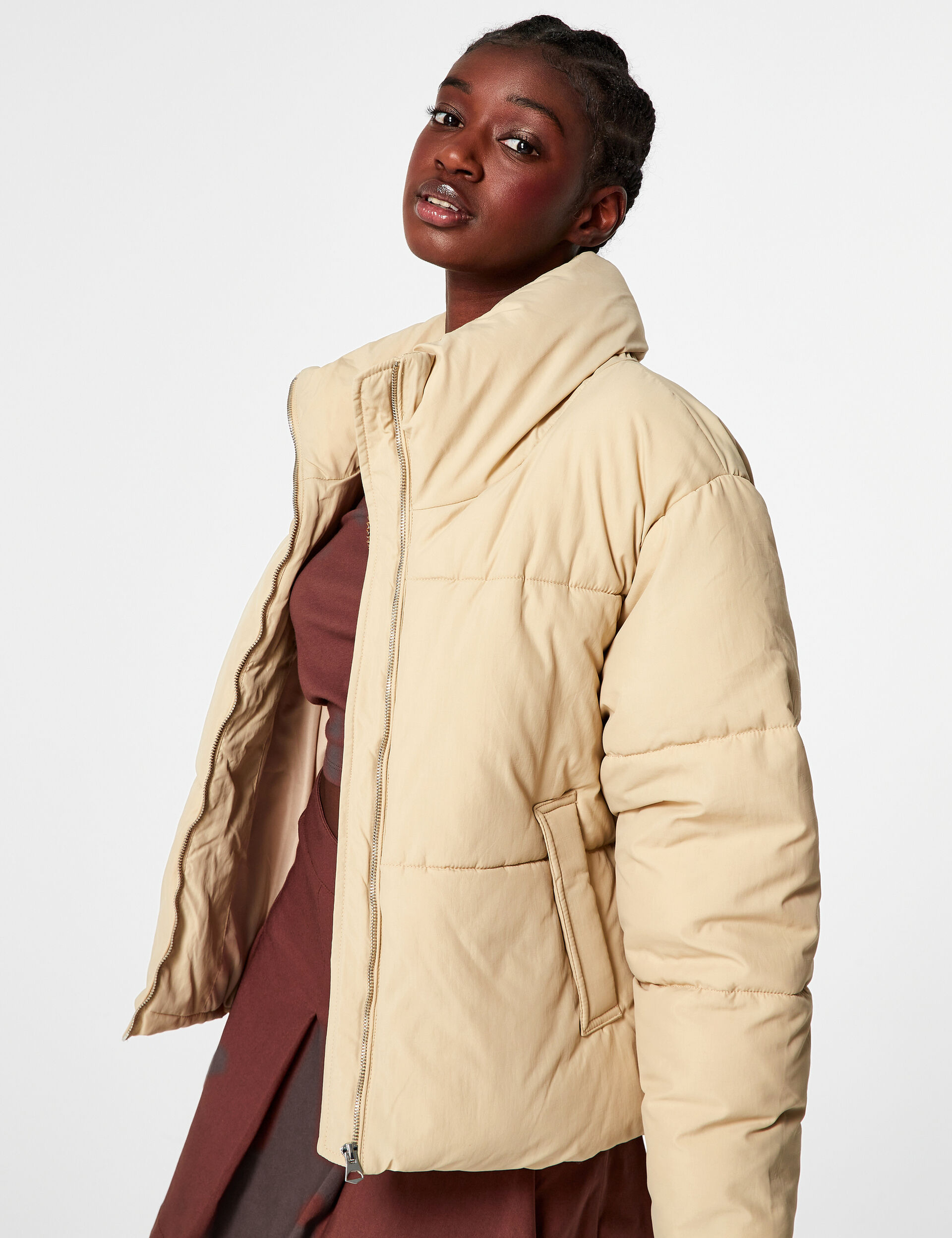 High-necked padded coat