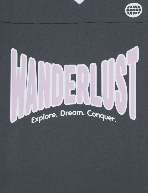 T-shirt à message : wanderlust gris foncé girl