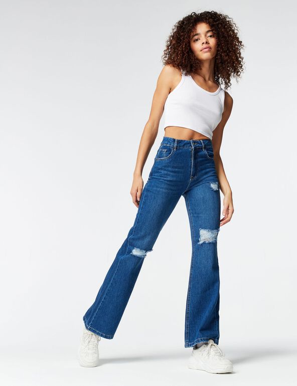 Distressed flared jeans teen