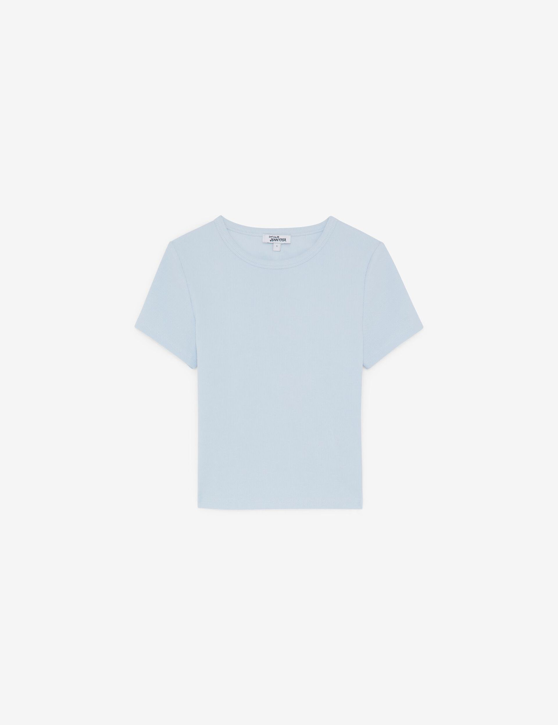 Tee-shirt basic bleu ciel côtelée