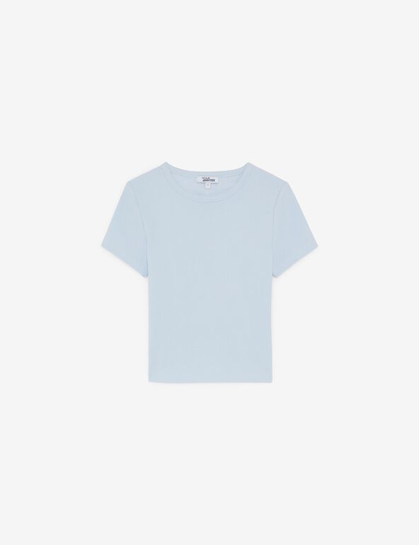 Tee-shirt basic bleu ciel côtelée