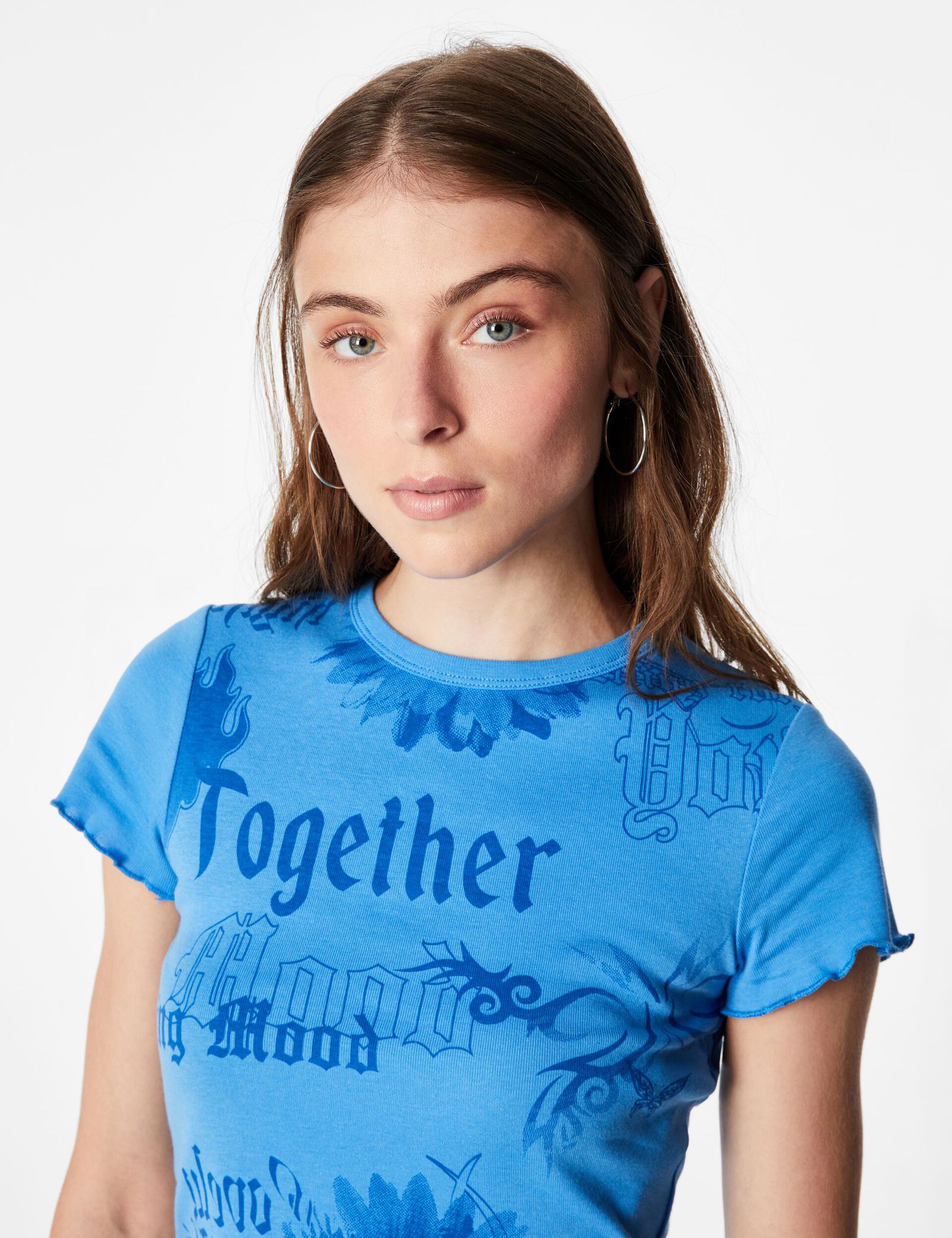 Tee-shirt à messages bleu