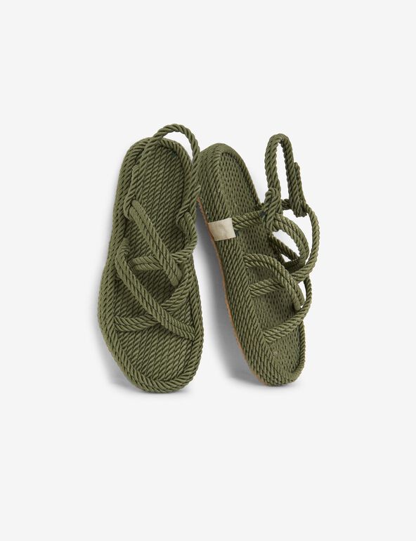 Sandales à semelles épaisses en corde tressée vert kaki