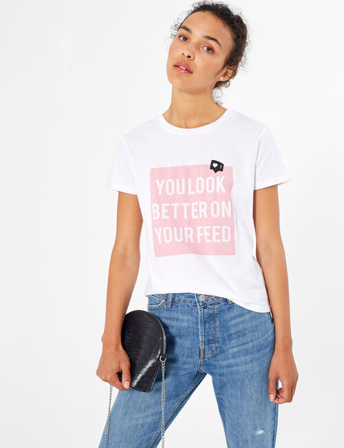 Tee-shirt à message blanc et rose clair