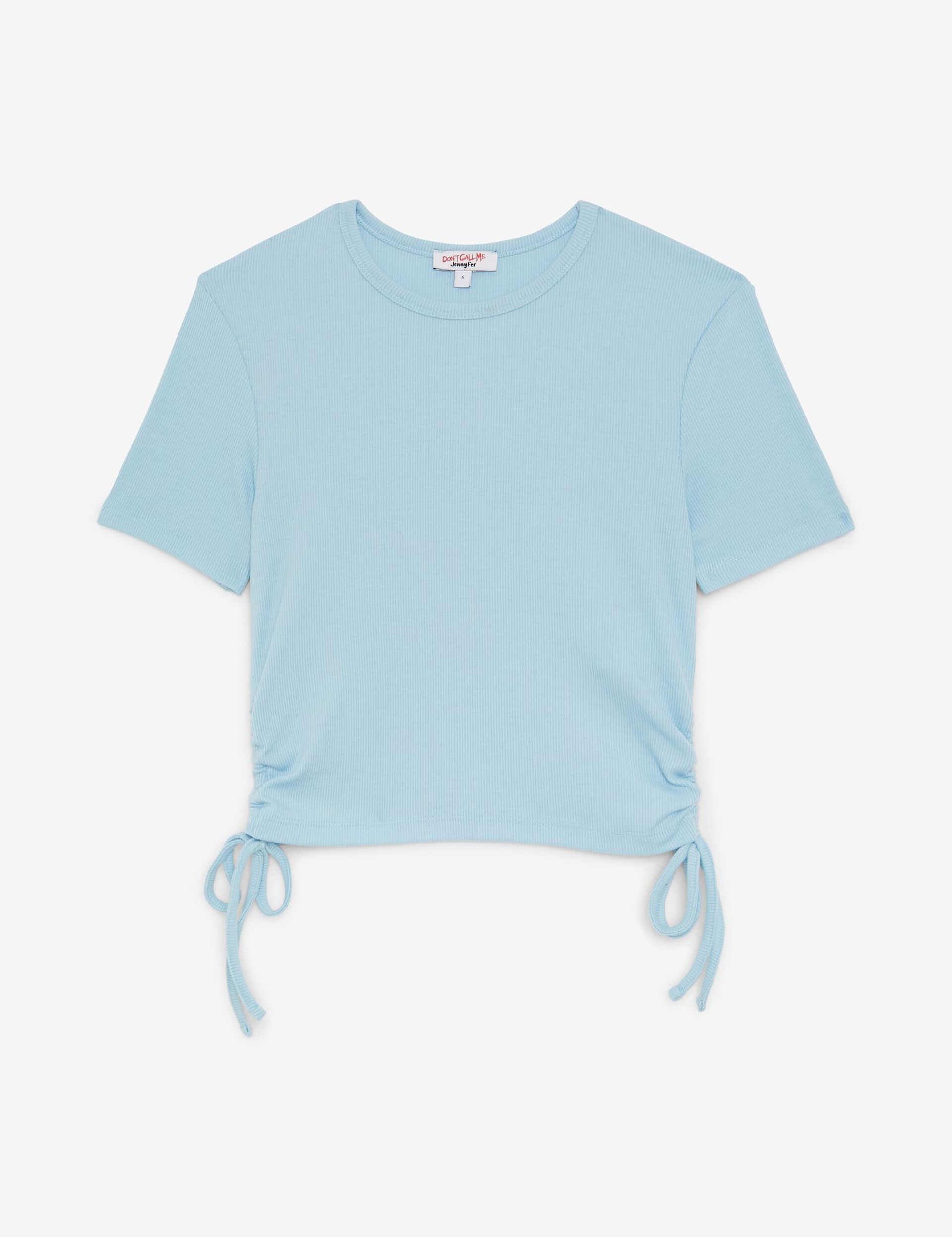 Tee-shirt avec fronces et liens à nouer bleu ciel