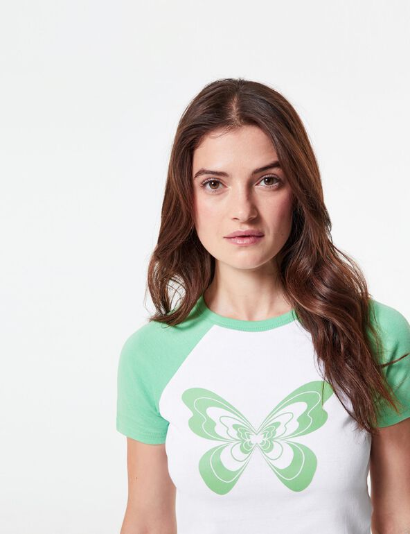 Tee-shirt imprimé papillon blanc et vert