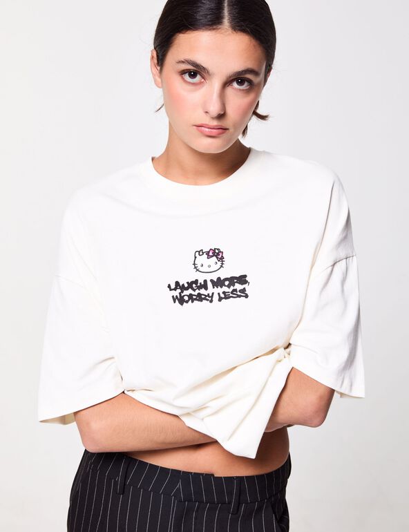 t-shirt blanc oversize hello kitty x jennyfer à motif teen