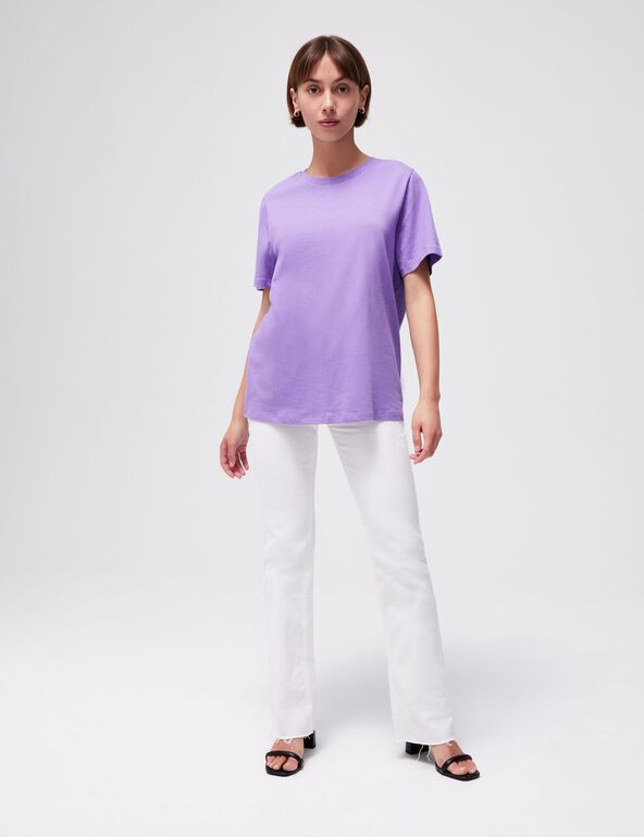 Tee-shirt basic col rond violet femme