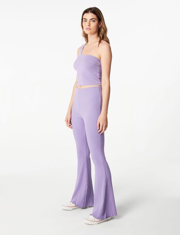 Pantalon flare côtelé violet femme