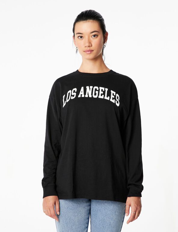 Tee-shirt noir oversize Los Angeles femme