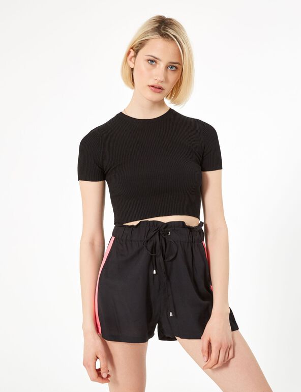 Black and neon pink shorts with trim detail teen