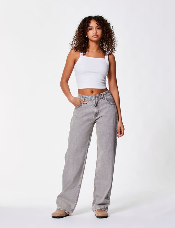 Jean taille basse coupe straight gris clair teen