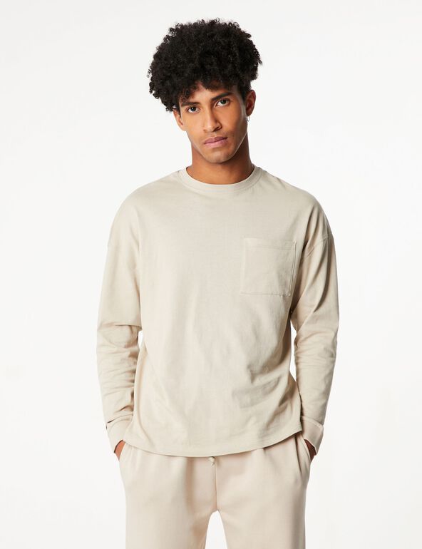 Tee-shirt loose manches longues basic beige