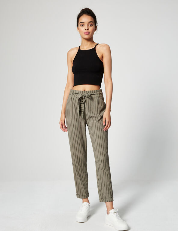 Striped trousers with belt teen
