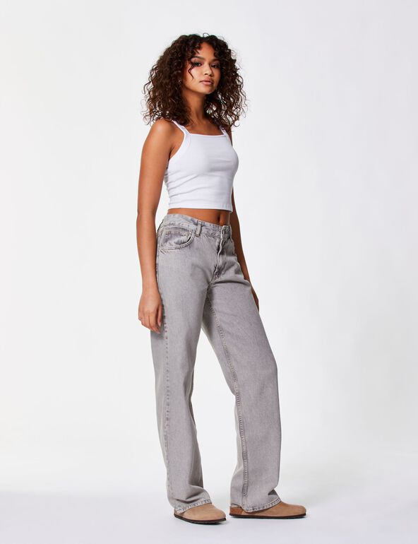 Jean taille basse coupe straight gris clair fille