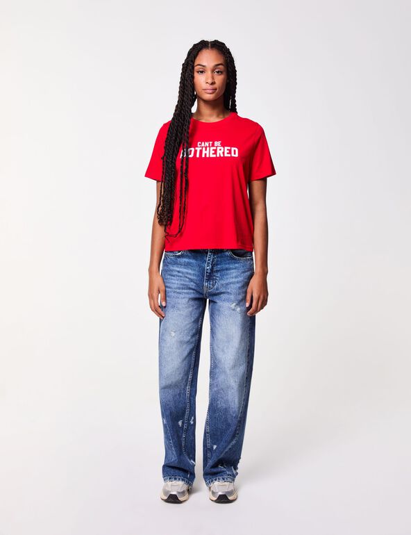 T-shirt rouge imprimé : cant be bothered teen