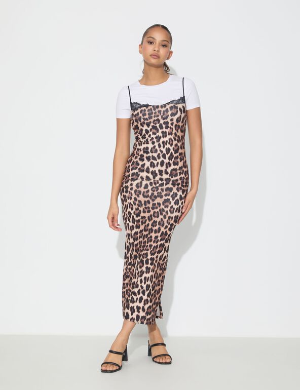 Robe longue à bretelles imprimé léopard girl