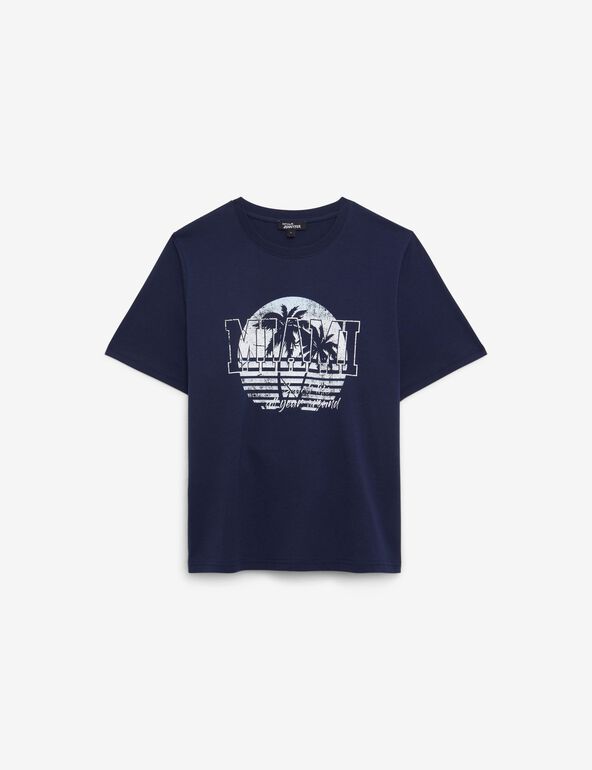 T-shirt bleu marine imprimé à message : Miami ado