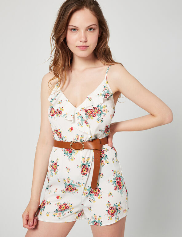 Frilled floral playsuit teen