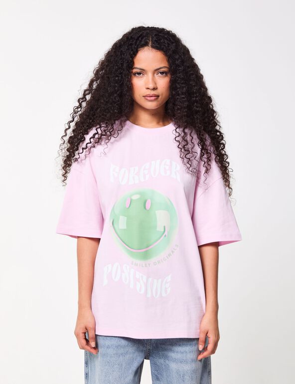 T-shirt oversize imprimé rose Smiley Originals x Jennyfer ado