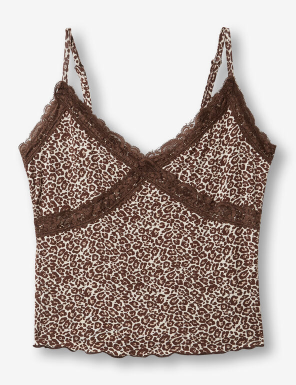 Leopard cami top with lace