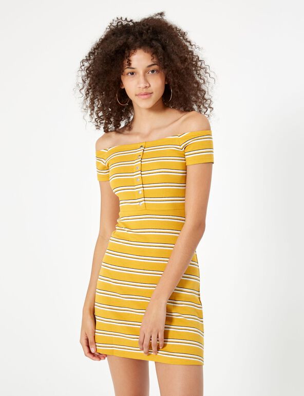 Yellow, black and white striped dress teen