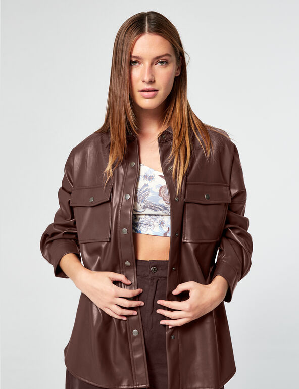 Faux leather overshirt