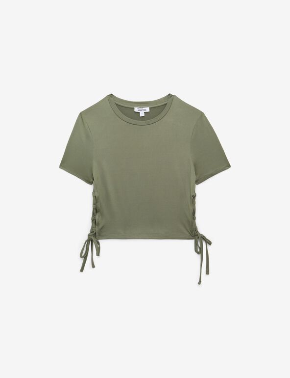 T-shirt avec liens à nouer vert kaki ado