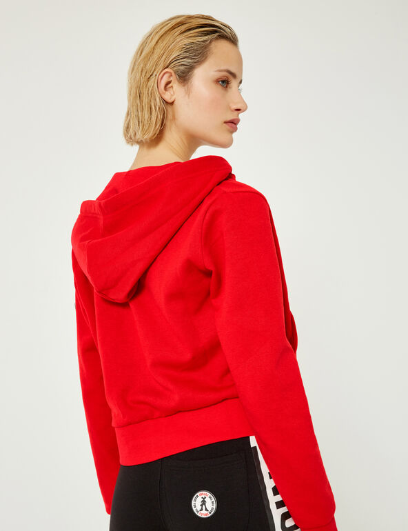 Red zip-up hoodie girl