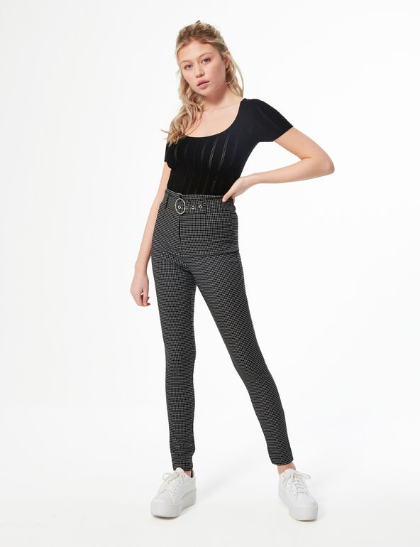 High-waisted checked tailored trousers teen