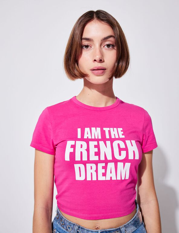 Tee-shirt à message fuchsia femme