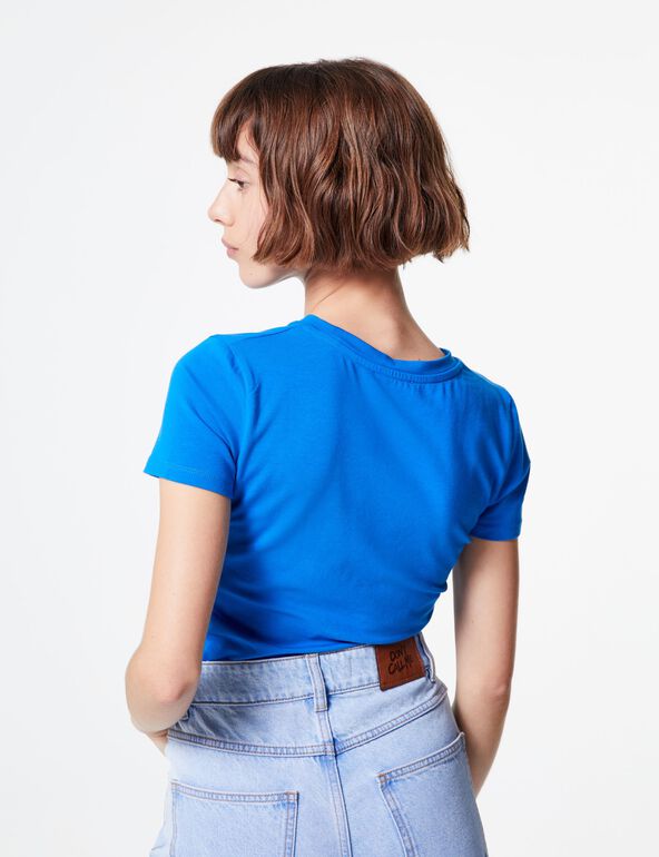 Top tee-shirt bleu avec fronces fille