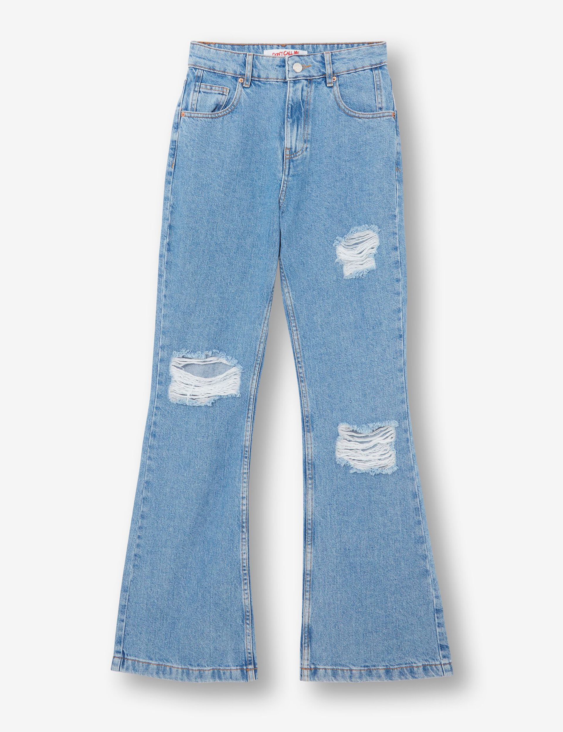 Distressed flared jeans