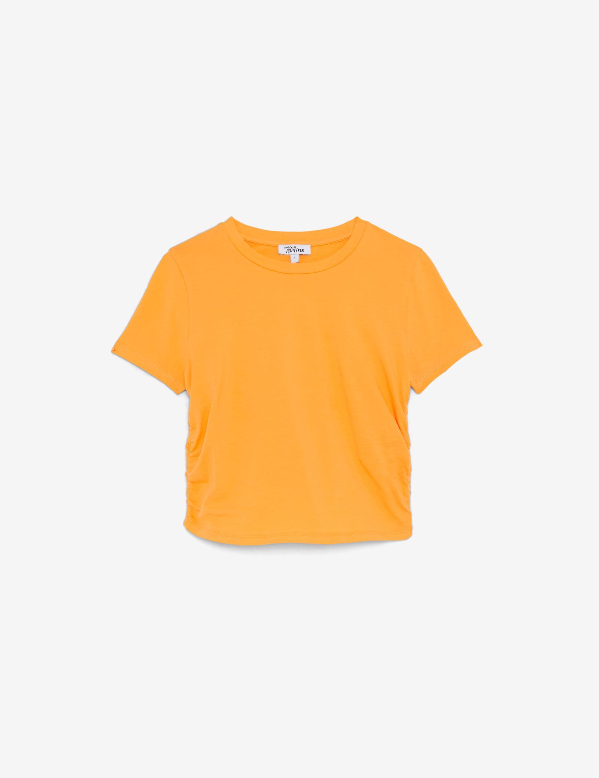 Top tee-shirt orange fronces sur les côtés