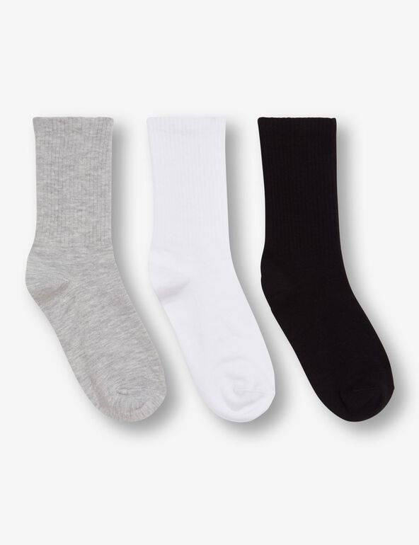 Chaussettes hautes, noires, grises et blanches teen