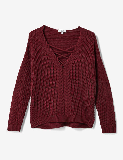Burgundy jumper with lacing detail woman • Jennyfer
