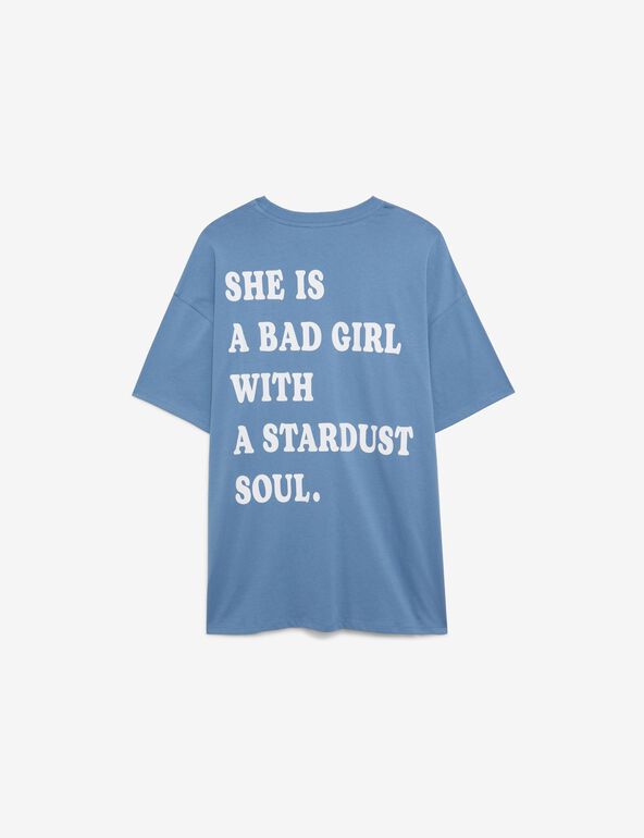 T-shirt oversize bleu ardoise imprimé : S girl