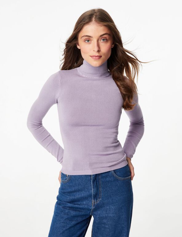 Pull violet col roulé basic teen