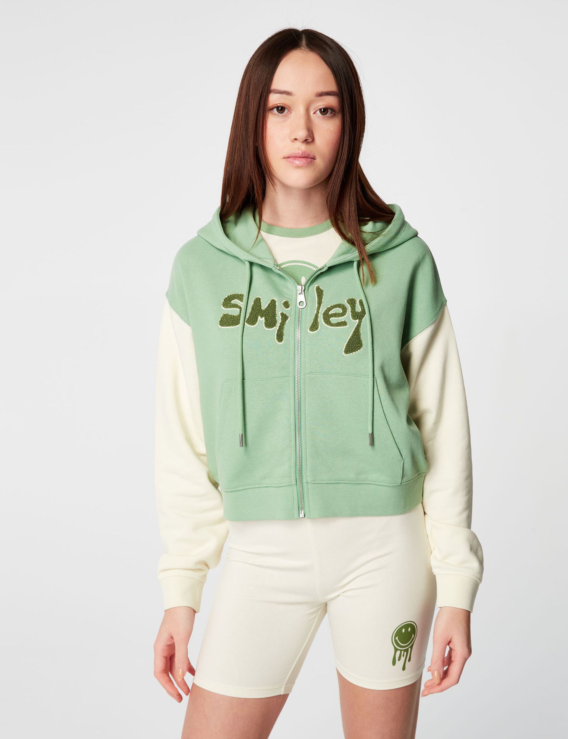 Smiley 2-tone zip-up sweatshirt