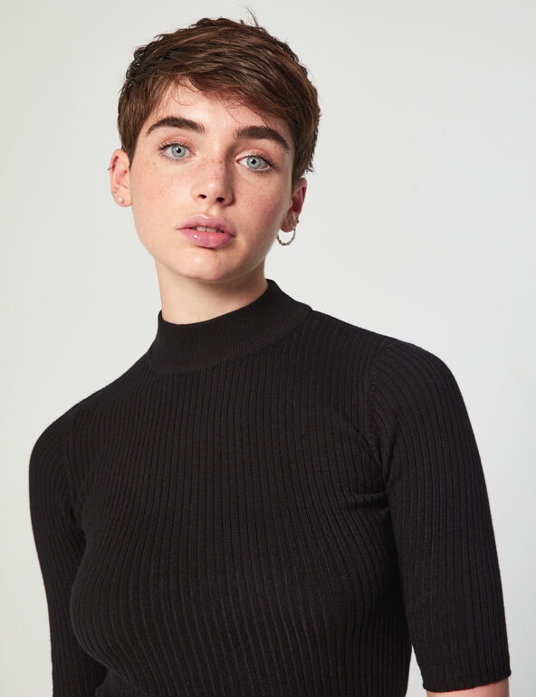 Polo-necked ribbed jumper