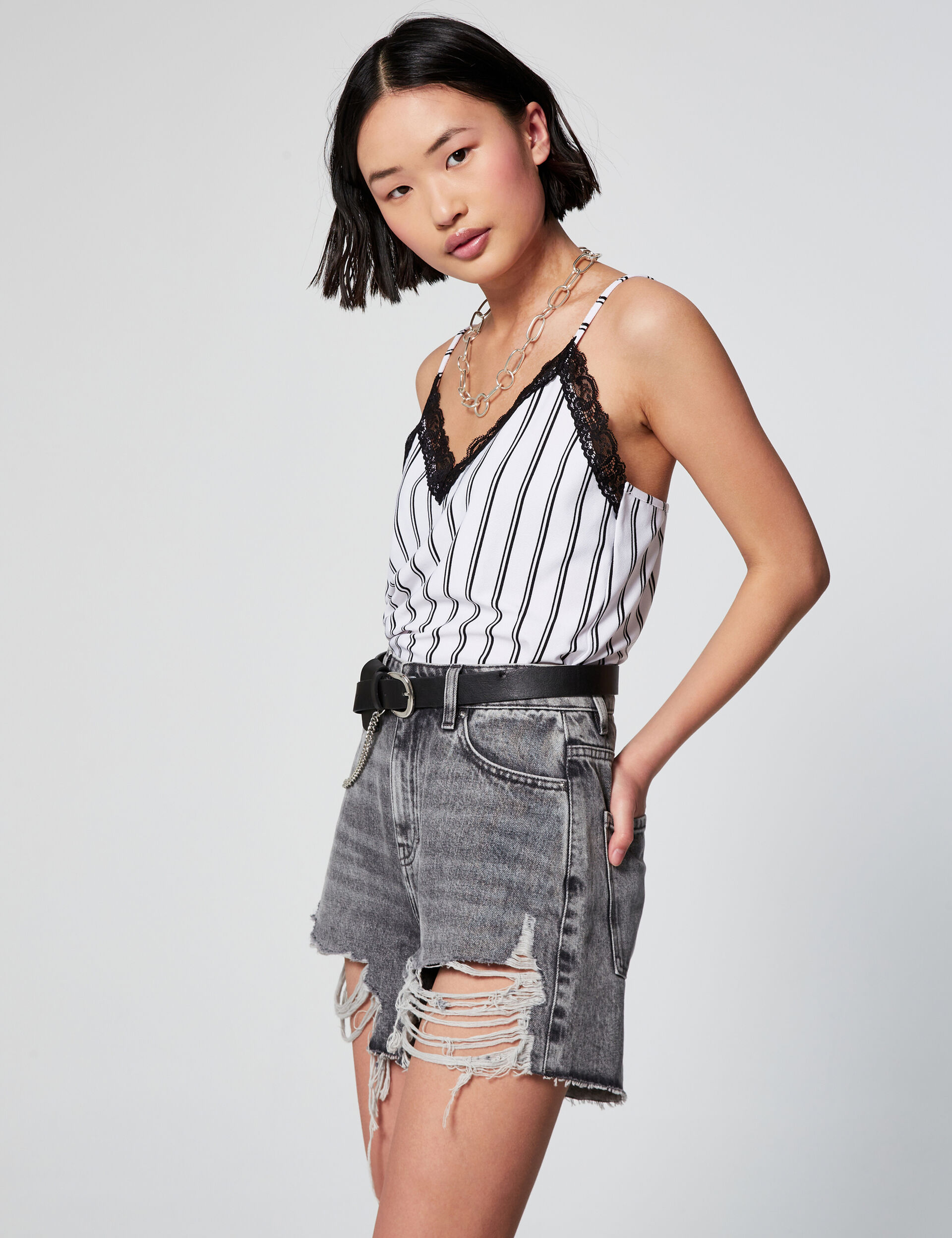 Striped cami top with lace detail