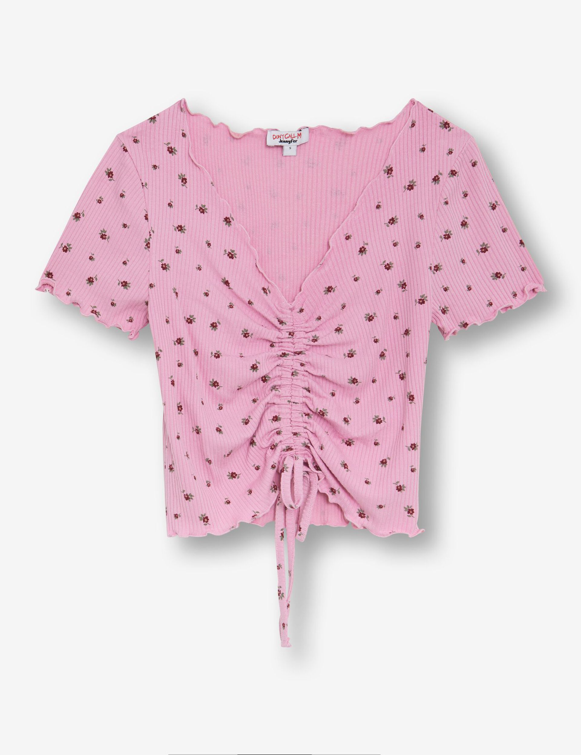 Tee-shirt fleuri rose avec fronces