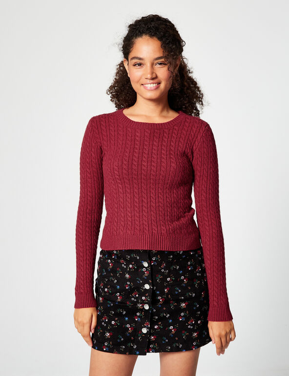 Ribbed jumper with cable knit detail teen