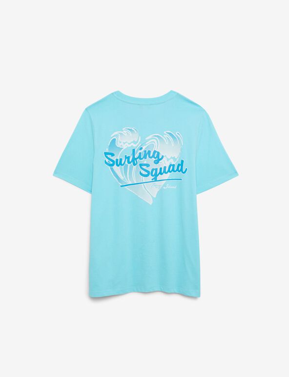 T-shirt oversize  imprimé : surfing squad / coney island, turquoise. fille