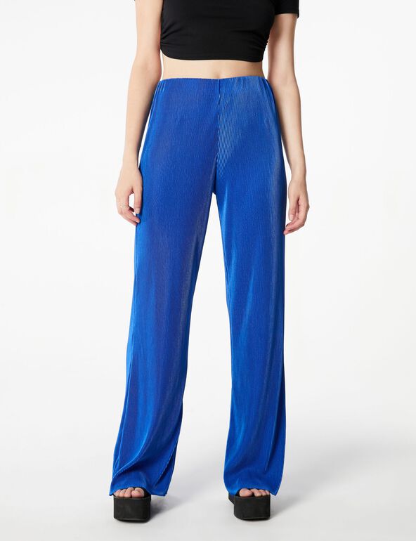 Pantalon plissé bleu femme