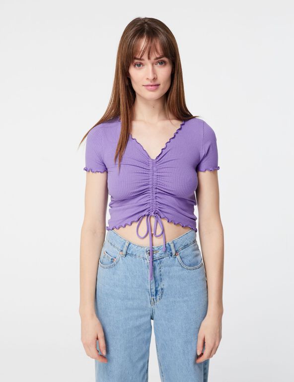 Tee-shirt violet avec fronces teen