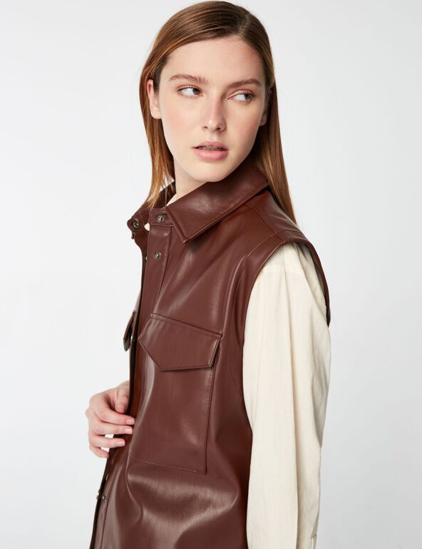 Sleeveless faux leather overshirt girl