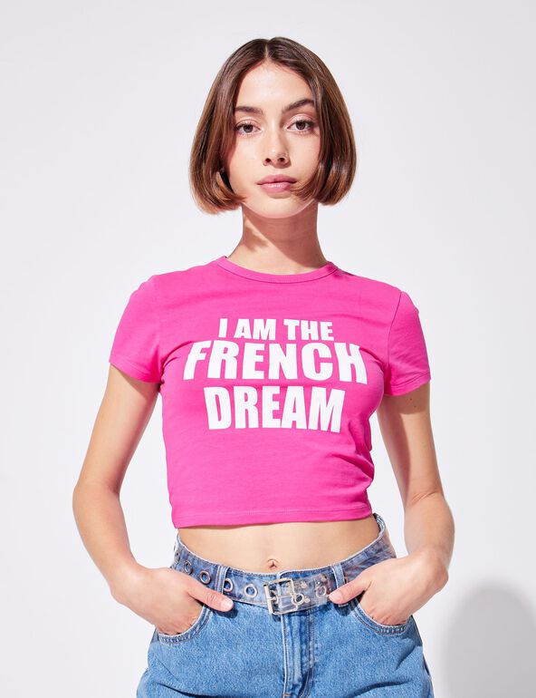 Tee-shirt à message fuchsia teen